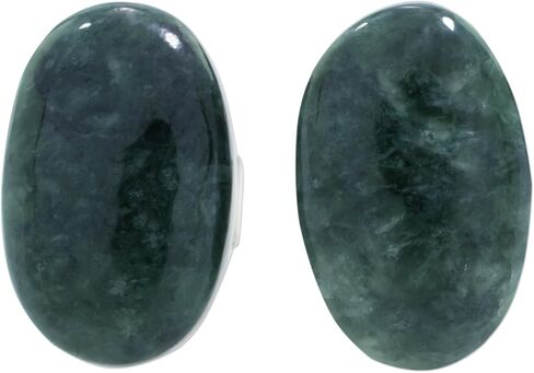 أقراط NOVICA المصنوعة يدويًا على شكل زر من اليشم باللون الأخضر الداكن بيضاوية من الفضة الاسترليني الغواتيمالية [0.6 بوصة طول × 0.5 بوصة عرض] ' بساطة بيضاوية باللون الأخضر الداكن' in Kuwait