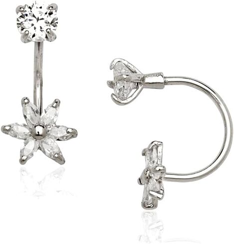 14k White Gold Cubic Zirconia Medium Flower Telephone Earrings 15x7mm Stud Earring for Women in Kuwait