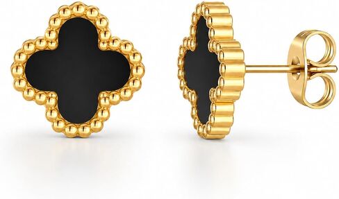18K Gold Plated Clover Earrings for Women, Four Leaf Lucky Stud Earrings, Stainless Steel Dainty Fashion Jewelry Gift for Women in Saudi Arabia