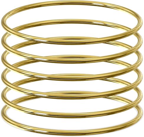 Linkidea Plus Size Bangle Bracelets Set for Women, Set of 6 Stainless Steel Extra Large Round Golden Bangles Fashion Accessories, 9.8 Inches (XXL) in Kuwait