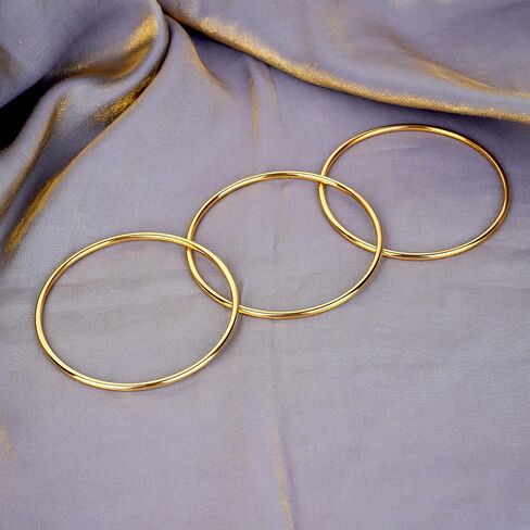 Linkidea Plus Size Bangle Bracelets Set for Women, Set of 6 Stainless Steel Extra Large Round Golden Bangles Fashion Accessories, 9.8 Inches (XXL) in Kuwait