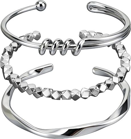 3 Pcs Silver Bracelets for Women, Simple Minimalist Stainless Steel Bangle Set,Women's gift jewelry in Saudi Arabia