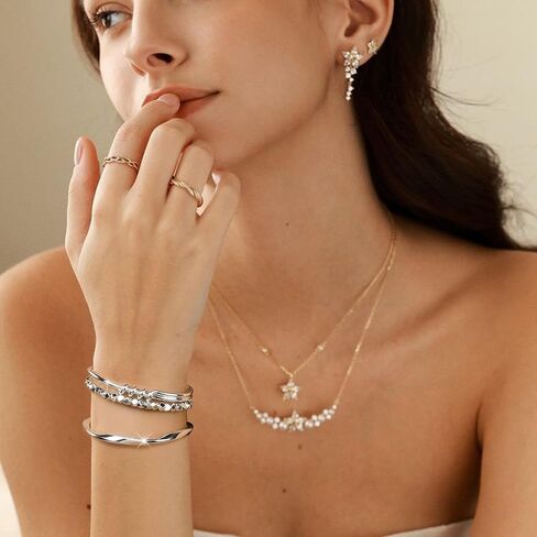 3 Pcs Silver Bracelets for Women, Simple Minimalist Stainless Steel Bangle Set,Women's gift jewelry in Saudi Arabia