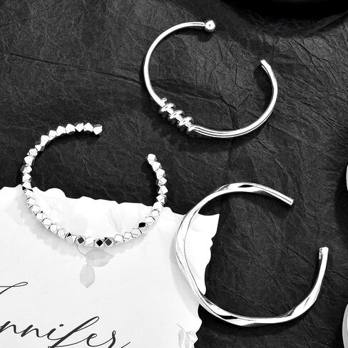 3 Pcs Silver Bracelets for Women, Simple Minimalist Stainless Steel Bangle Set,Women's gift jewelry in Saudi Arabia