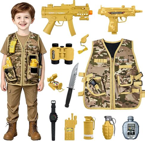 Army Costume for Boys, 12PCS Military Toys Accessories with Army Vest, Halloween Soldiers Costume Dress Up/Career Day for Boys in Saudi Arabia