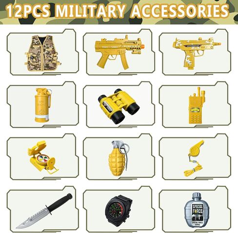 Army Costume for Boys, 12PCS Military Toys Accessories with Army Vest, Halloween Soldiers Costume Dress Up/Career Day for Boys in Saudi Arabia