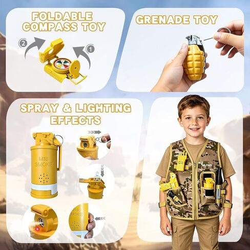 Army Costume for Boys, 12PCS Military Toys Accessories with Army Vest, Halloween Soldiers Costume Dress Up/Career Day for Boys in Saudi Arabia