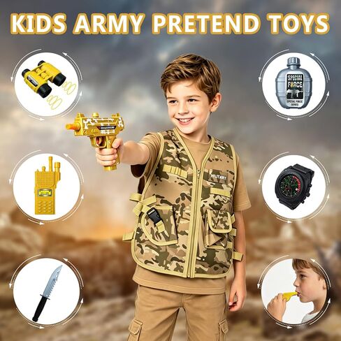 Army Costume for Boys, 12PCS Military Toys Accessories with Army Vest, Halloween Soldiers Costume Dress Up/Career Day for Boys in Saudi Arabia