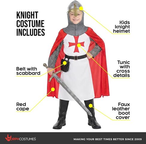 زي Morph Crusader للأطفال مع خوذة الفارس للأطفال، زي فارس العصور الوسطى للأولاد، أزياء شخصيات الكتاب للأطفال in Kuwait