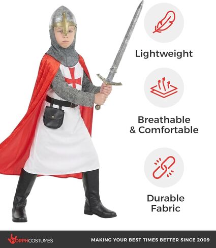 زي Morph Crusader للأطفال مع خوذة الفارس للأطفال، زي فارس العصور الوسطى للأولاد، أزياء شخصيات الكتاب للأطفال in Kuwait