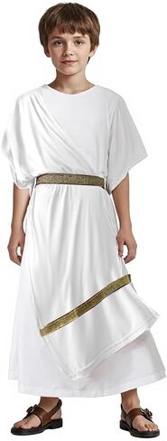 JPXH Boys Greek Toga Costume White with Gold Trim Kids Roman Nobility Dress Halloween Cosplay in Saudi Arabia