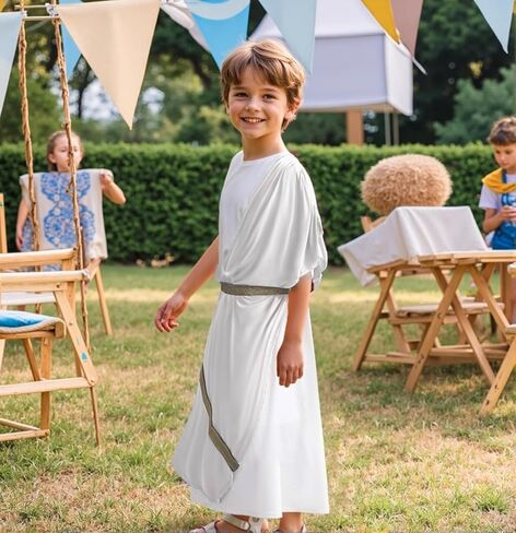 JPXH Boys Greek Toga Costume White with Gold Trim Kids Roman Nobility Dress Halloween Cosplay in Saudi Arabia