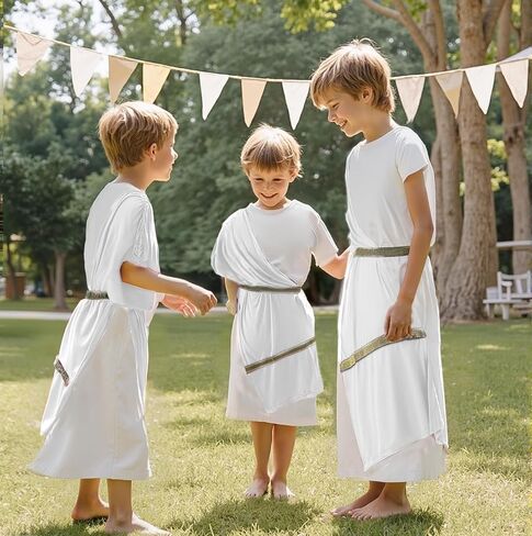 JPXH Boys Greek Toga Costume White with Gold Trim Kids Roman Nobility Dress Halloween Cosplay in Saudi Arabia