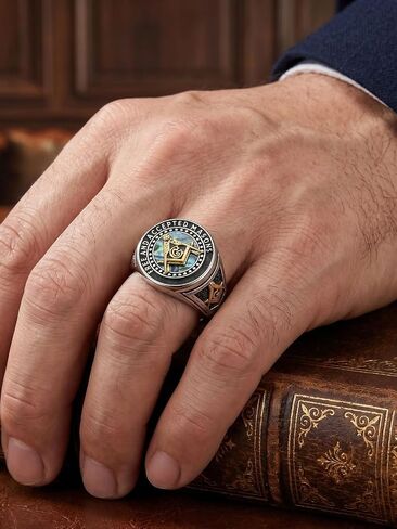 خاتم الماسوني للرجال خواتم ماسونية زرقاء هدايا مجوهرات ميسون مجانية لمبادرات عيد الأب وعيد القديس يوحنا والتخرج وعيد الميلاد وعيد الحب in Kuwait