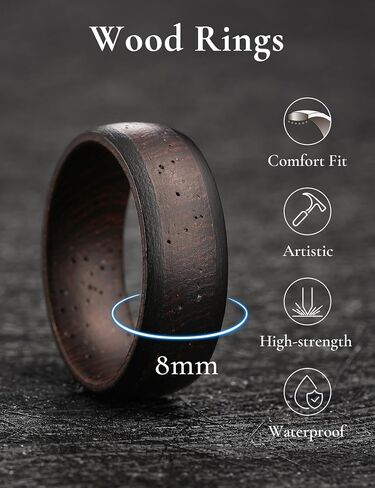 King Will 8mm Mens Wood Rings Natural Wooden Wedding Bands Lightweight Vintage in Kuwait