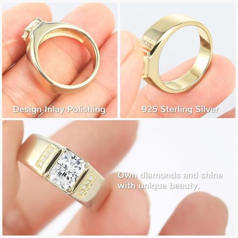 2CT Radiant Cut Moissanite Engagement Ring D Color VVS1 Clarity Solitaire Moissanite Wedding Band S925 Sterling Silver 9K Gold Plated Genuine Promise Ring Size 10 in Saudi Arabia