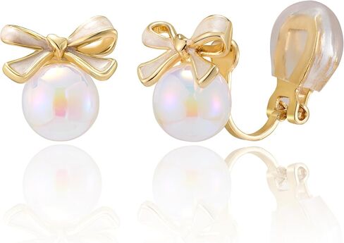 Cute Clip On Earrings for Women Bow Bowknot Non-piercing Stud Earrings in Kuwait