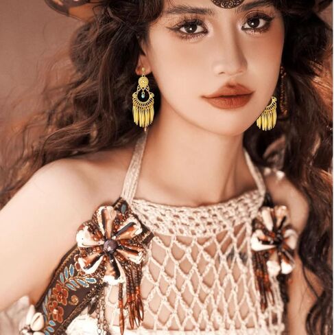 Boho Turquoise Dangle Long Tassel Indian Statement Clip on Earring Ethnic for Women Bollywood Traditional Gypsy Bohemian Gold-Tone Drop Festival Holiday Party Non Pierced Ears Jewelry Gifts in Kuwait