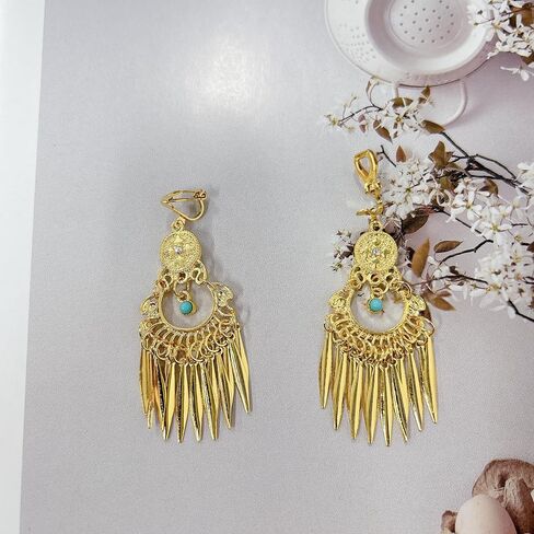 Boho Turquoise Dangle Long Tassel Indian Statement Clip on Earring Ethnic for Women Bollywood Traditional Gypsy Bohemian Gold-Tone Drop Festival Holiday Party Non Pierced Ears Jewelry Gifts in Kuwait