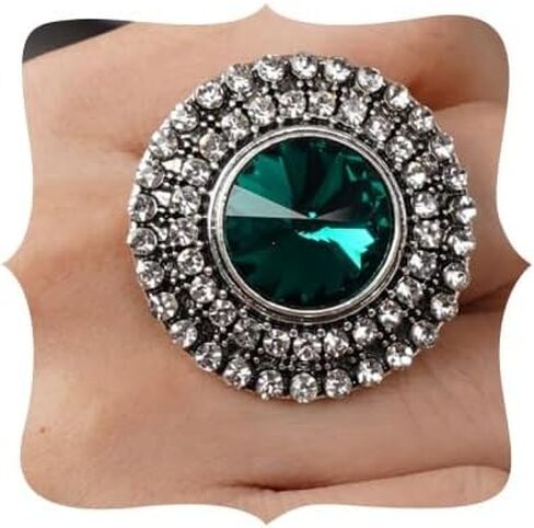 YERTTER Vintage Crystal Ring Rhinestone Finger Ring Boho Adjustable Size Rings Open Ring Women Girls Ethnic Fashion Style Ring Party in Kuwait