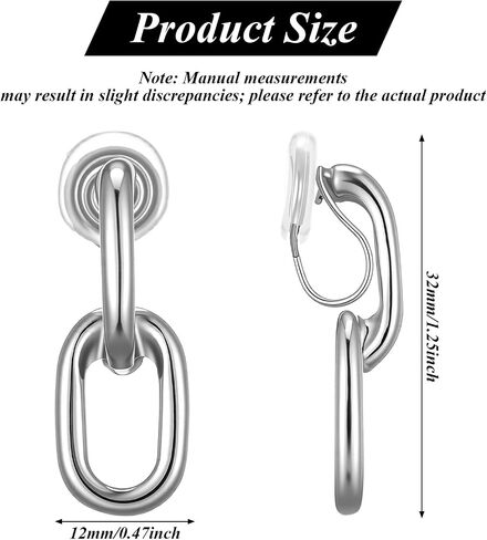 Silver Clip On Earrings for Women, Paperclip Clip On Dangle Earrings Double Hoop Chain Link Earrings Non Piercing Jewelry for Non-Pierced Ears in Saudi Arabia