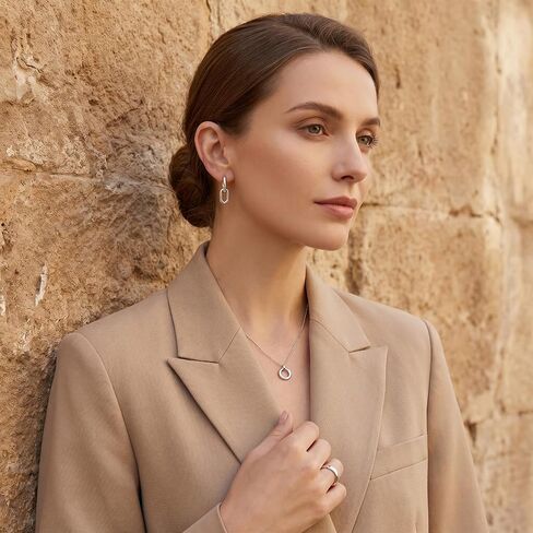 Silver Clip On Earrings for Women, Paperclip Clip On Dangle Earrings Double Hoop Chain Link Earrings Non Piercing Jewelry for Non-Pierced Ears in Saudi Arabia