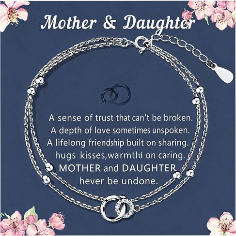 Birthday Gifts for Sister/Mother and Daughter/Aunt and Niece- Sterling Silver Interlocking 2 Circles-Dainty Layering Bracelets for Sisters Mom, Valentine's Day Mothers Day Wedding Day in Saudi Arabia
