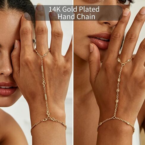 COLOYAN 6Pcs Gold Hand Chain Bracelets Finger Ring Bracelet for Women | 14K Gold Plated, Attractive Design Beaded/Heart/Flower/Rhinestone, Adjustable, Durable, Boho Style for Party Beach Daily Wear in Saudi Arabia