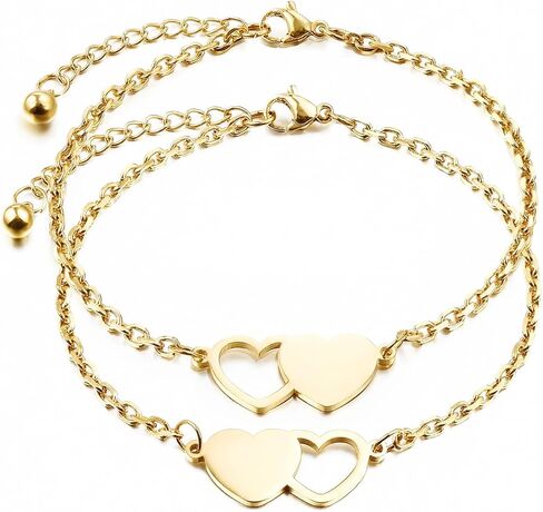 3 Sister Link Bracelets Best Friends Bracelet Set 2 of 3 Link Triple Heart Bangle 3 BFF 2 Bestie Friendship Gifts,Mother's Day Graduation Jewelry for Women Teengirls. in Saudi Arabia