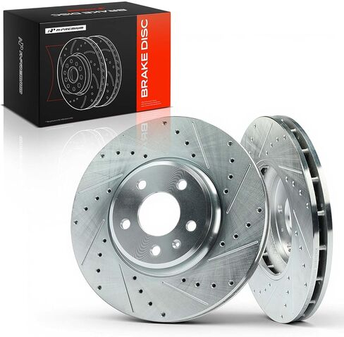 A-Premium 12.59 inch (319.80mm) Front Drilled and Slotted Disc Brake Rotors Compatible with Audi Models - A4 2009-2011, A4 allroad 2009-2013, Q5 2009-2011, A5 2010-2011, A5 Quattro 2008-2011, 2-PC Set in Saudi Arabia