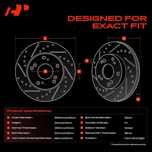 A-Premium 12.59 inch (319.80mm) Front Drilled and Slotted Disc Brake Rotors Compatible with Audi Models - A4 2009-2011, A4 allroad 2009-2013, Q5 2009-2011, A5 2010-2011, A5 Quattro 2008-2011, 2-PC Set in Saudi Arabia