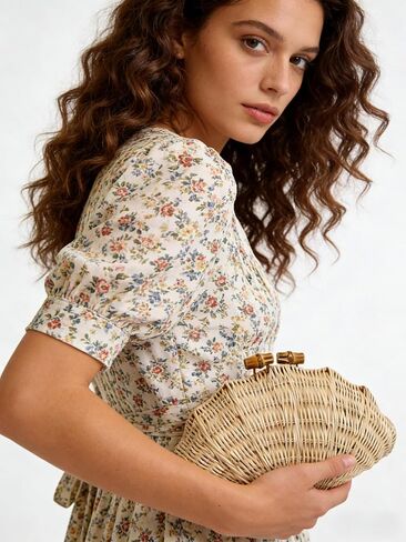 UMREN Hand-woven Shell Shaped Rattan Clutch Bag Summer Straw Clutch Purse Beach Wicker Handbags for Women Vacation Travel Bag in Saudi Arabia
