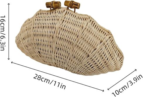 UMREN Hand-woven Shell Shaped Rattan Clutch Bag Summer Straw Clutch Purse Beach Wicker Handbags for Women Vacation Travel Bag in Saudi Arabia