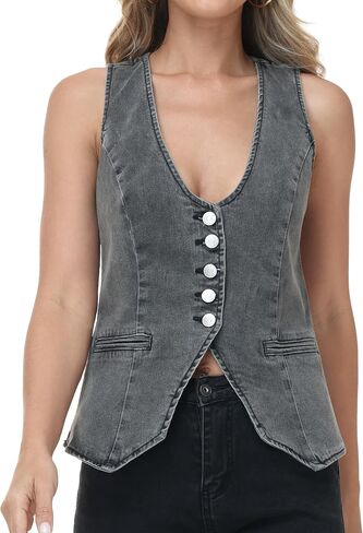 Women's Denim Vest Stretchy Jean Vest Top in Saudi Arabia