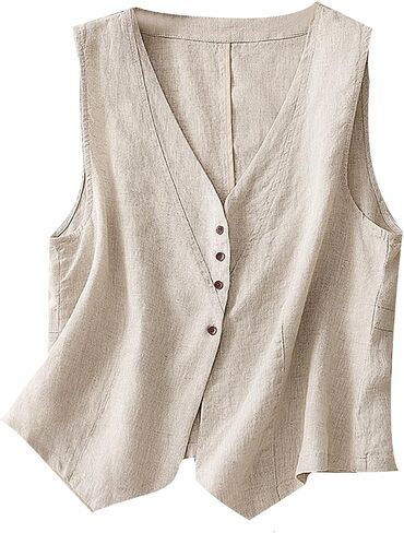 MINTLIMIT Women's Linen Vest Summer Sleeveless V Neck Waistcoat Lightweight Work Casual Cotton Blazer Vest in Kuwait