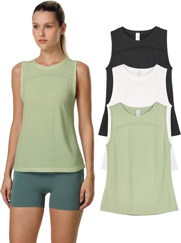 icyzone Women's Racerback Workout Tank Tops - Breathable Athletic Yoga Tops, Running Exercise Gym Shirts (Pack of 3) in Kuwait