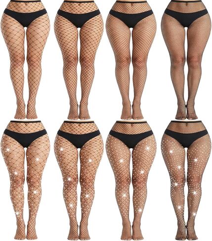 Fishnet Stockings for Women 8Pcs Black Thigh Hight Fishnet Tights Ladies Fish Net Tights Pantyhose in Kuwait
