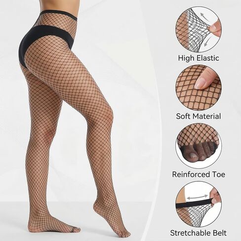 Fishnet Stockings for Women 8Pcs Black Thigh Hight Fishnet Tights Ladies Fish Net Tights Pantyhose in Kuwait