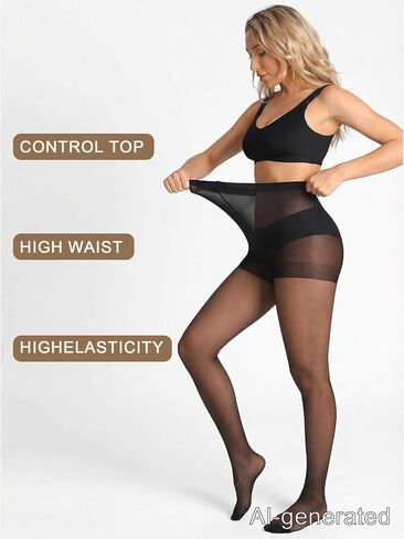 KU Sheer Tights for women, Vintage 30D Black Pantyhose with Control Top, Backseam, Cuban Heel & Reinforced Toes (2 Pairs) in Saudi Arabia