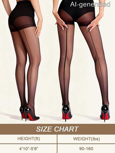 KU Sheer Tights for women, Vintage 30D Black Pantyhose with Control Top, Backseam, Cuban Heel & Reinforced Toes (2 Pairs) in Saudi Arabia