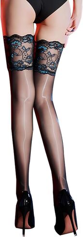 Women's Oily Shiny Thigh High Stockings 8D Shimmery Sheer Tights Stay Up Silicone Lace Top Sheer Pantyhose in Kuwait