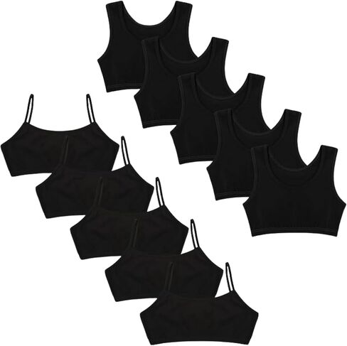 Donella Girls Underwear Set - Soft Cotton Kids Sports Bra and Stretch Cotton Girls Training Bra - 10 Pack, Age: 8-9 in Saudi Arabia
