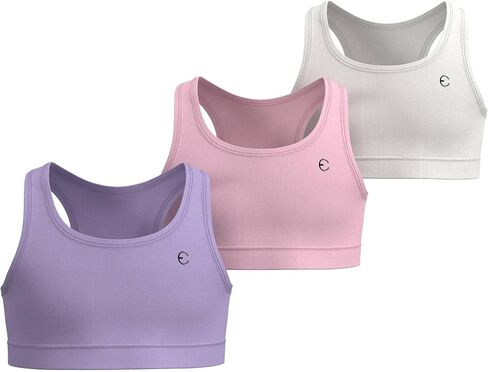 Girls Sports Bra 3-Pack - Padded Racerback Training Bras for Kids, Teens, Stretch Athletic Yoga Crop Top 3-16 Years in Saudi Arabia