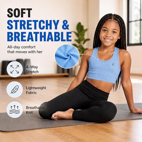 Girls Sports Bra 3-Pack - Padded Racerback Training Bras for Kids, Teens, Stretch Athletic Yoga Crop Top 3-16 Years in Saudi Arabia