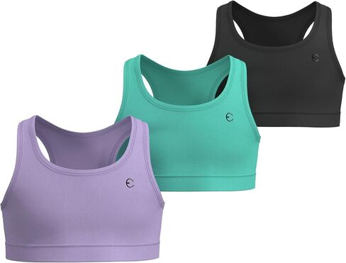 Girls Sports Bra 3-Pack - Padded Racerback Training Bras for Kids, Teens, Stretch Athletic Yoga Crop Top 3-16 Years in Saudi Arabia