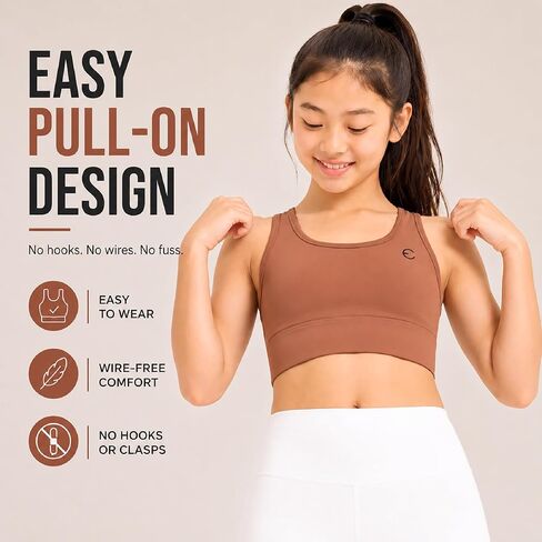 Girls Sports Bra 3-Pack - Padded Racerback Training Bras for Kids, Teens, Stretch Athletic Yoga Crop Top 3-16 Years in Saudi Arabia