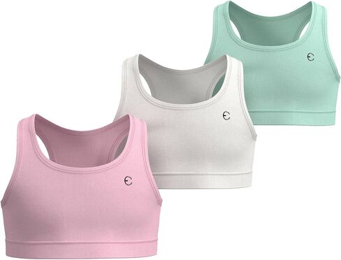 Girls Sports Bra 3-Pack - Padded Racerback Training Bras for Kids, Teens, Stretch Athletic Yoga Crop Top 3-16 Years in Saudi Arabia