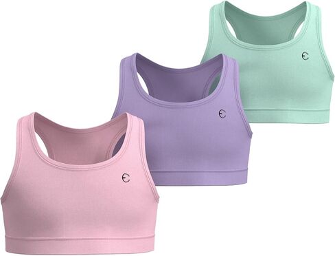 Girls Sports Bra 3-Pack - Padded Racerback Training Bras for Kids, Teens, Stretch Athletic Yoga Crop Top 3-16 Years in Saudi Arabia