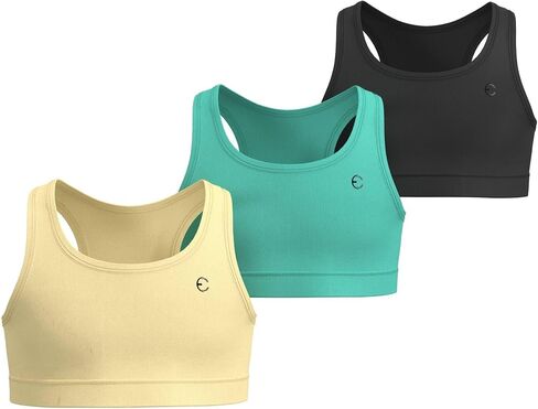 Girls Sports Bra 3-Pack - Padded Racerback Training Bras for Kids, Teens, Stretch Athletic Yoga Crop Top 3-16 Years in Saudi Arabia