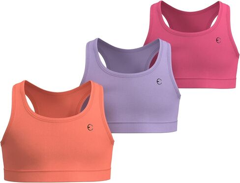 Girls Sports Bra 3-Pack - Padded Racerback Training Bras for Kids, Teens, Stretch Athletic Yoga Crop Top 3-16 Years in Saudi Arabia